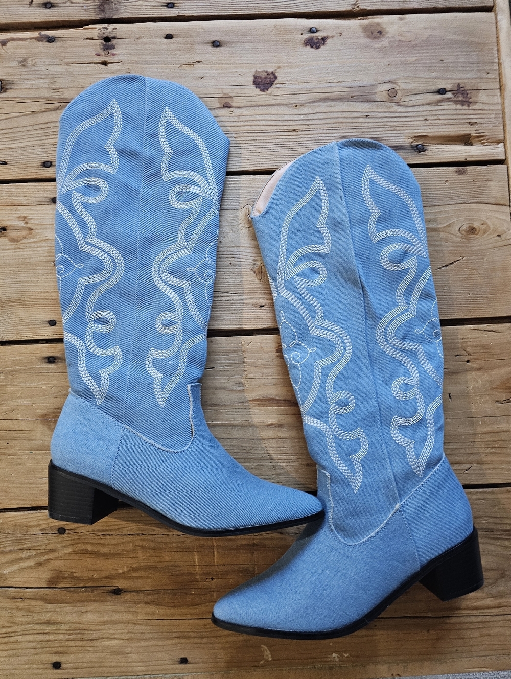 Light Blue Embroidered Cowgirl Boots